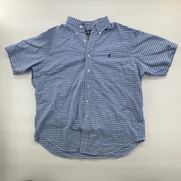 Ralph Lauren Shirt XL Blue White Check Plaid Short Sleeve Classic Fit - Picture 1 of 6